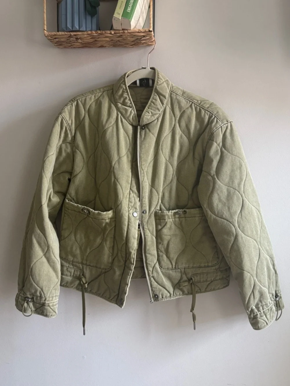 Joie Olive Quilted Cropped Bomber Jacket